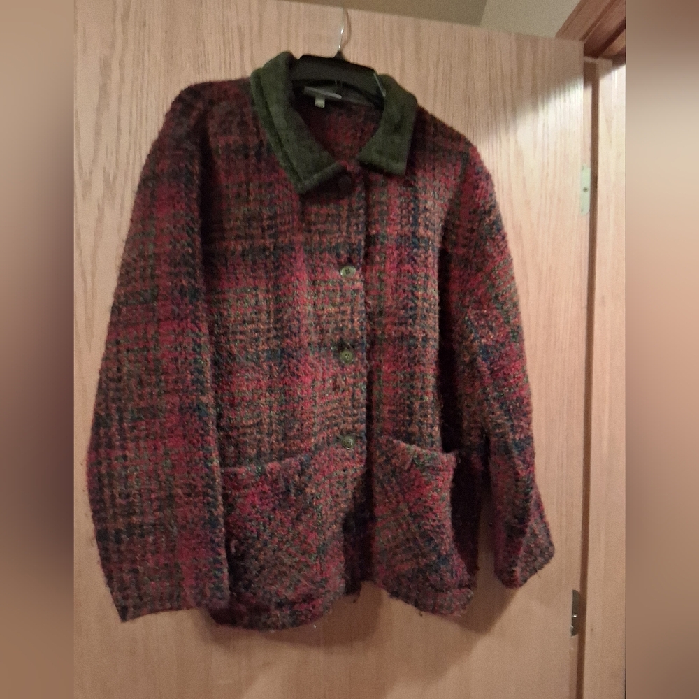 Weave of The Irish Cardigan Blazer Jacket Handcrafted  Large Wool Blend, Pockets